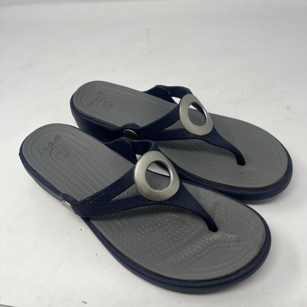 Crocs Sanrah Circle Wedge Slide Sandal Women's Size 6 Blue gray